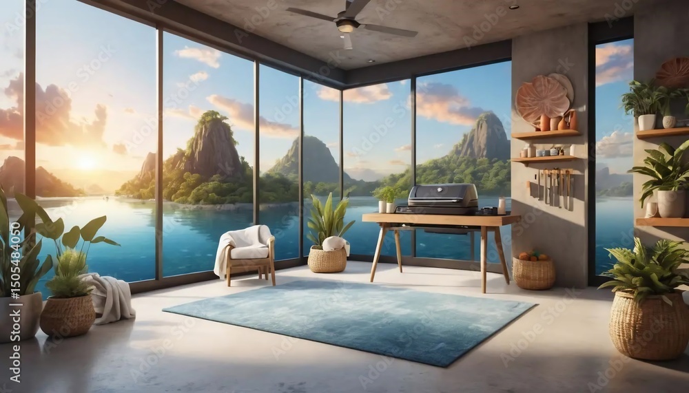 Fototapeta premium Tropical Island Sunset Grill Room