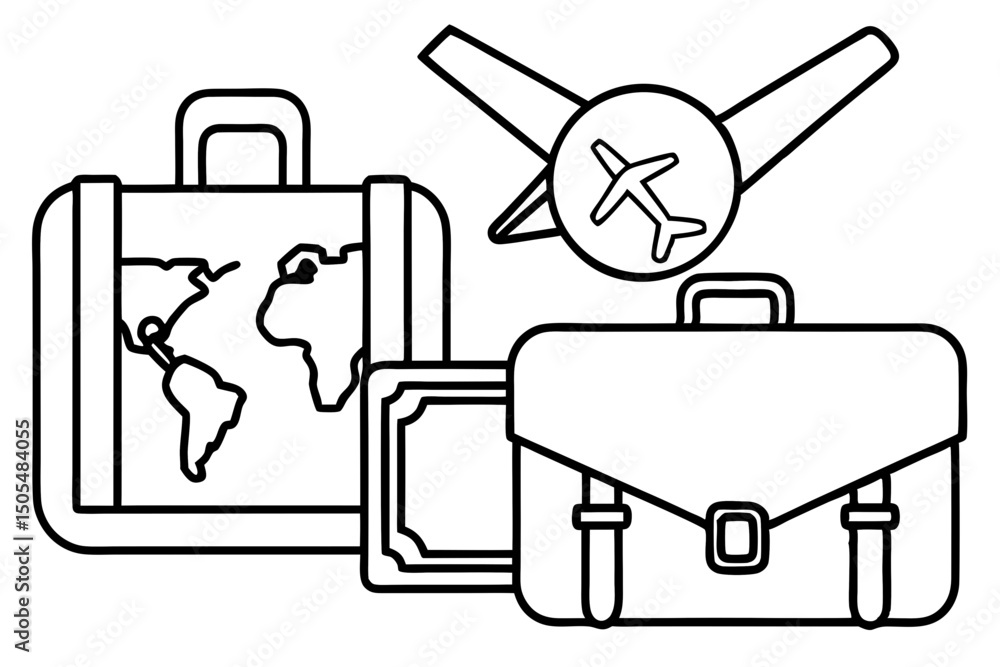 Travel Planning Icon Set Suitcases Airplane and Ticket Travel Planning Icon Set Suitcases Airplane and Ticket