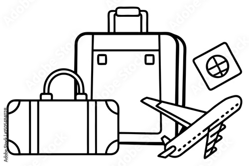Travel Luggage Suitcases Airplane Passport Icon Illustration