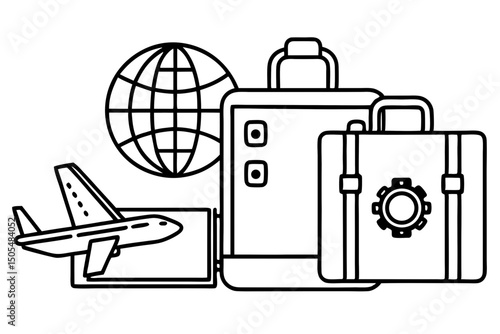 Airplane Travel Luggage Globe Icon Illustration