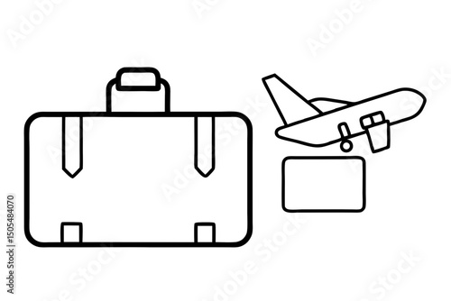 Airplane and Suitcase Line Art Icon for Travel