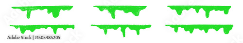 Green slimy snot drip in gross crayon effect, Halloween disgusting element. Flat vector illustration isolated on white background.