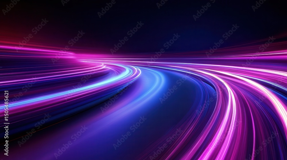 Vibrant curved neon light trails in motion Vibrant curved neon light trails in motion