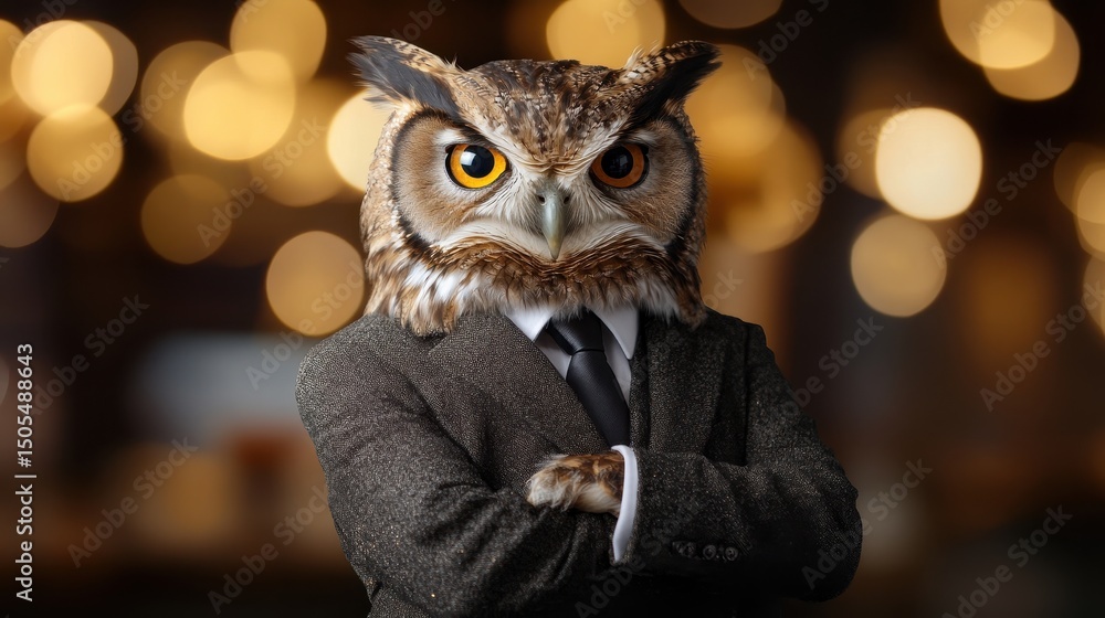 Sophisticated owl in suit against bokeh background Sophisticated owl in suit against bokeh background