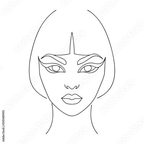 Minimalist line art drawing of a woman with bob haircut