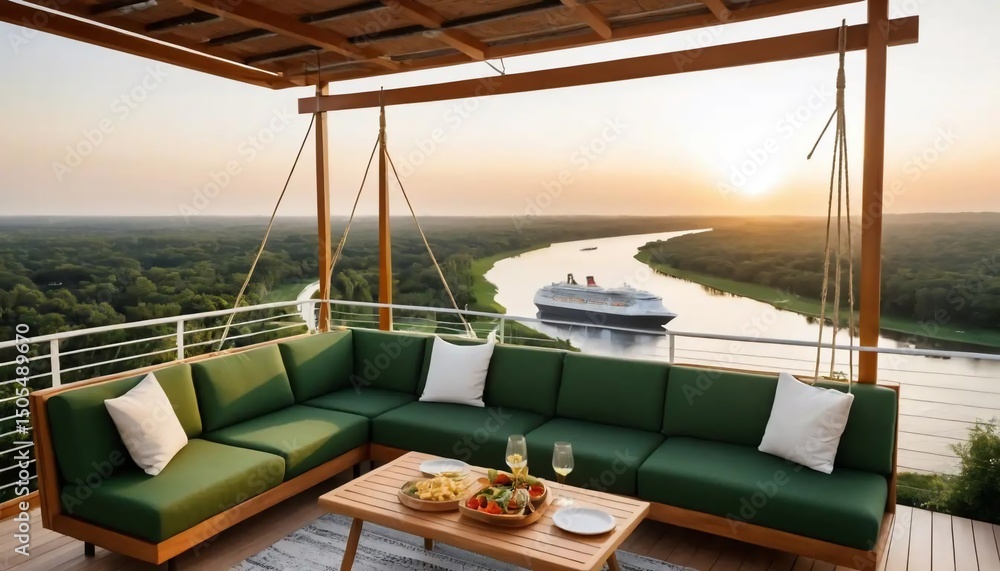 Fototapeta premium Sunset River Cruise View from Luxury Deck