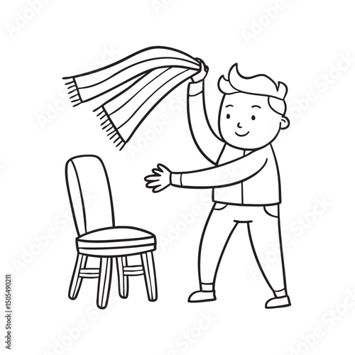 A person throwing a scarf onto a chair
