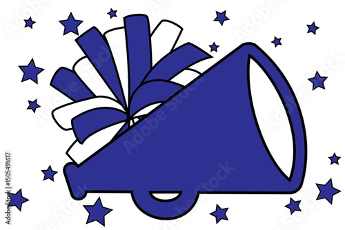 Blue and White Cheerleader Megaphone and Pom-Pom Vector Graphic