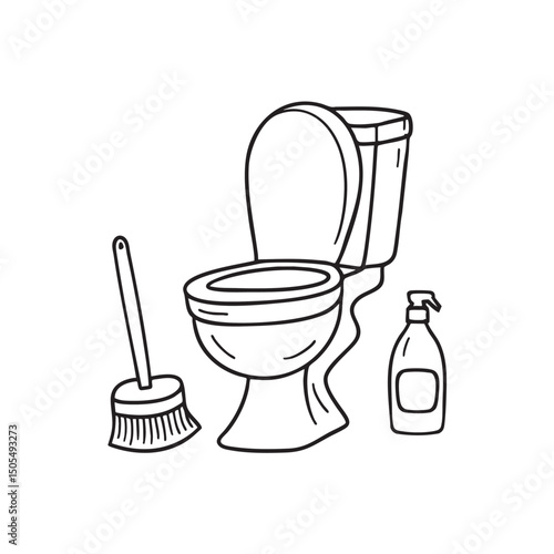 A toilet standing beside a cleaning brush