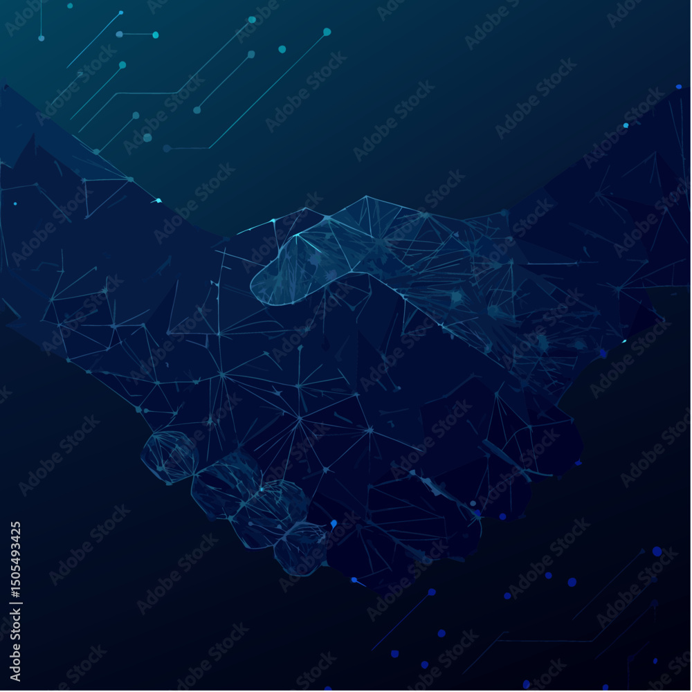 Obraz premium Abstract Digital Handshake Illustration – Futuristic Technology Concept