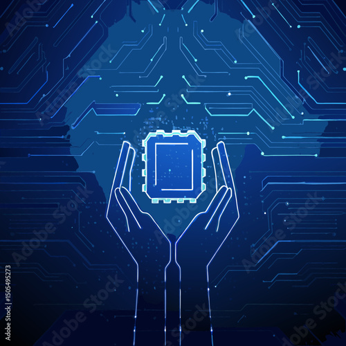 Abstract Digital Handshake Illustration – Futuristic Technology Concept