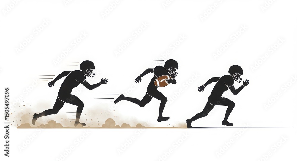 Fototapeta premium Silhouetted Football Players in Action, Running and Passing the