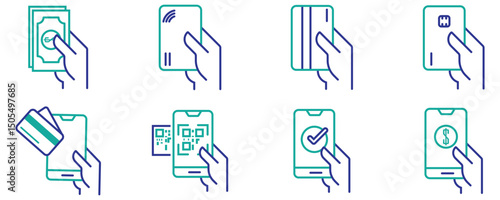 mobile online payment line icon vector set smartphone to transfer money with code symbol outline illustration. stock vector. 