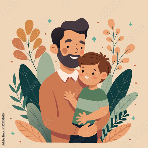 Happy Father’s Day Vector Illustration with Smiling Father and Son Hugging. Generative AI