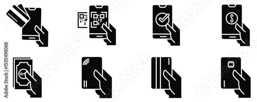 mobile online payment line icon vector set smartphone to transfer money with code symbol outline illustration. stock vector. 