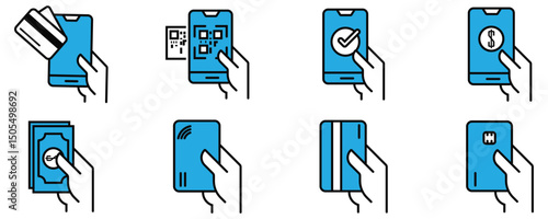 mobile online payment line icon vector set smartphone to transfer money with code symbol outline illustration. stock vector. 