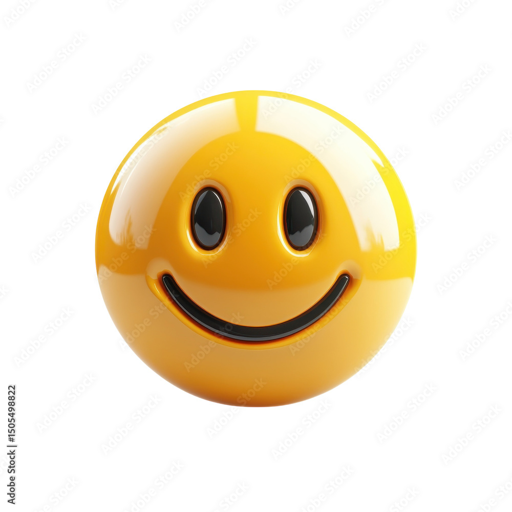 Fototapeta premium A glossy yellow smiley face radiating pure joy and cheerful vibes on transparent background