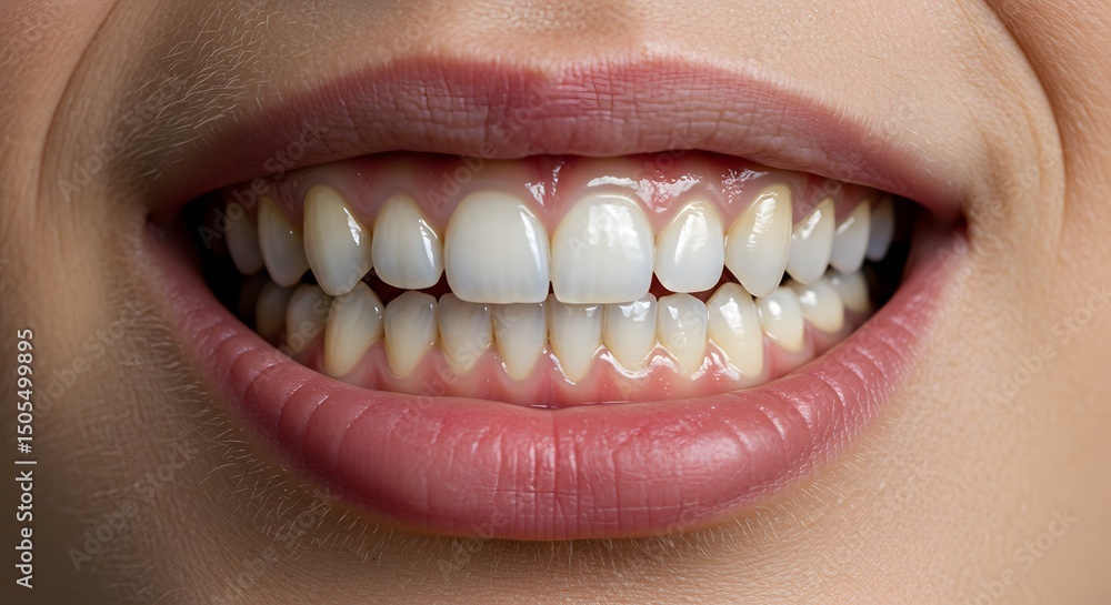 Obraz premium Close-up View of Healthy, Bright Teeth and Pink Lips