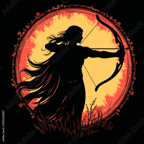 Sagittarius zodiac silhouette. T-shirt print.
