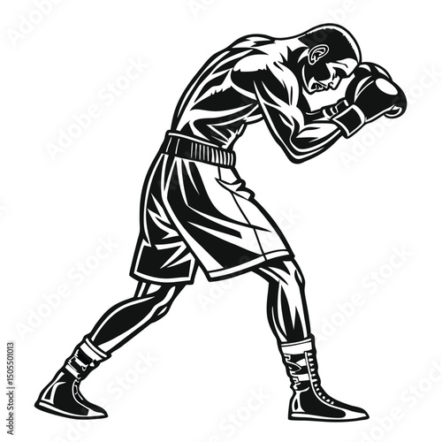 Black Silhouette Of A Boxer Adjusting Gloves