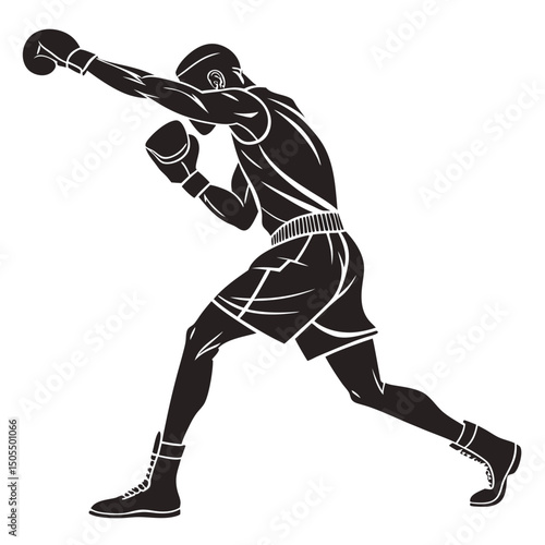 Black Silhouette Of A Boxer Dodging Sideways