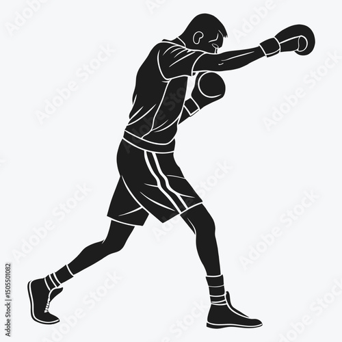 Black Silhouette Of A Boxer Delivering A Left Jab