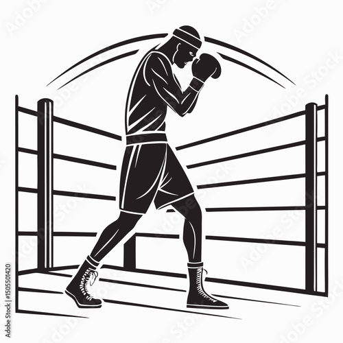 Black Silhouette Of A Boxer Inside Ring