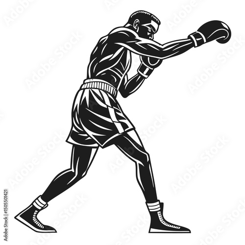 Black Silhouette Of A Boxer In Tilted Stance With Intensity