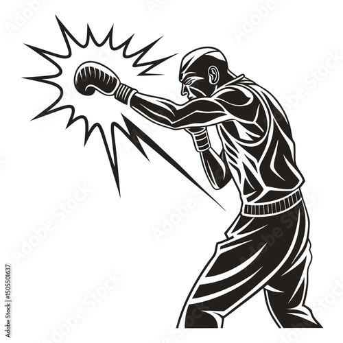 Black Silhouette Of A Boxer Mid Punch Impact