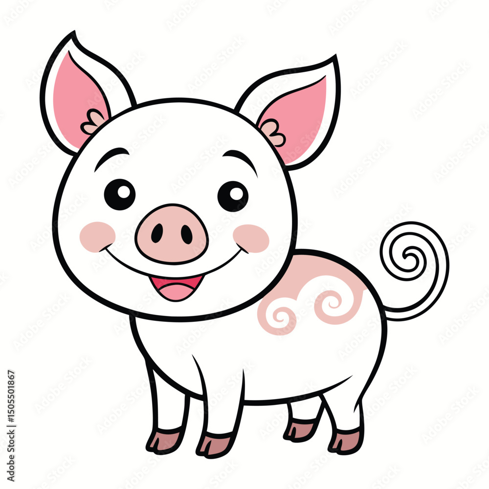 Fototapeta premium Cute smiling pink cartoon piglet vector illustration