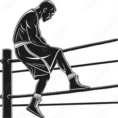 Black Silhouette Of A Boxer Resting With Arms On Ropes