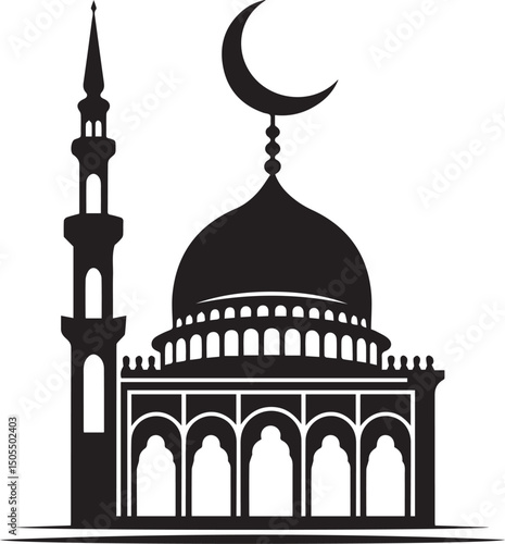 Islamic Mosque Silhouette Black Vector | Muslim Architecture & Religious Landmark Art