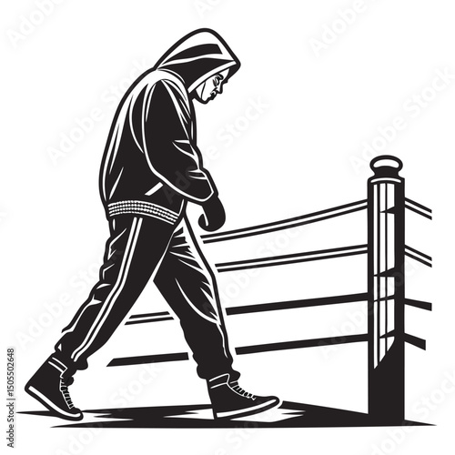 Black Silhouette Of A Boxer Walking To Ring With Hood