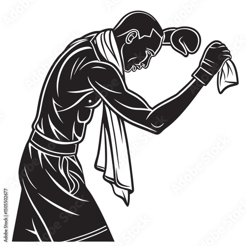 Black Silhouette Of A Boxer Wiping Sweat With Towel
