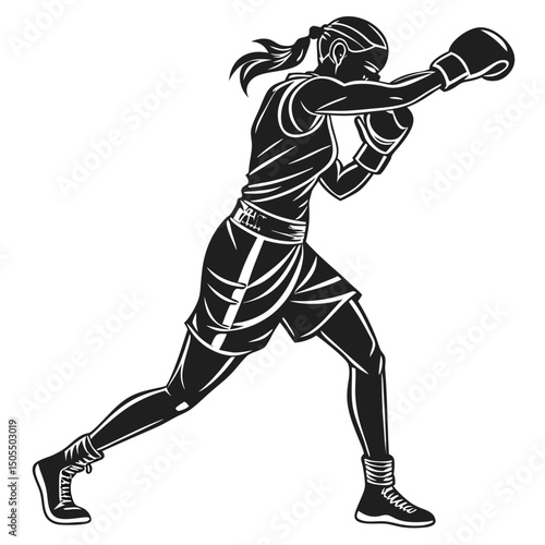 Black Silhouette Of A Female Boxer Shadowboxing