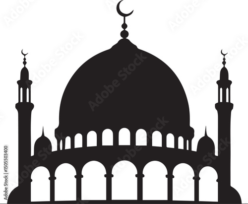 Islamic Mosque Silhouette Black Vector | Muslim Architecture & Religious Landmark Art