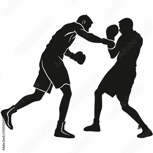 Black Silhouette Of Boxer Circling Opponent