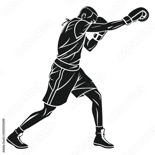 Black Silhouette Of Boxer Doing Pad Work