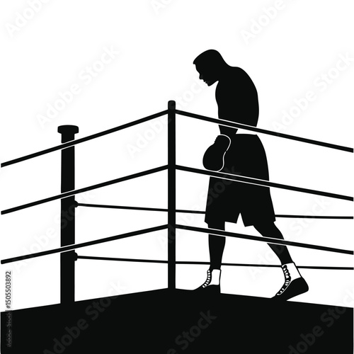 Black Silhouette Of Boxer In Ring Corner
