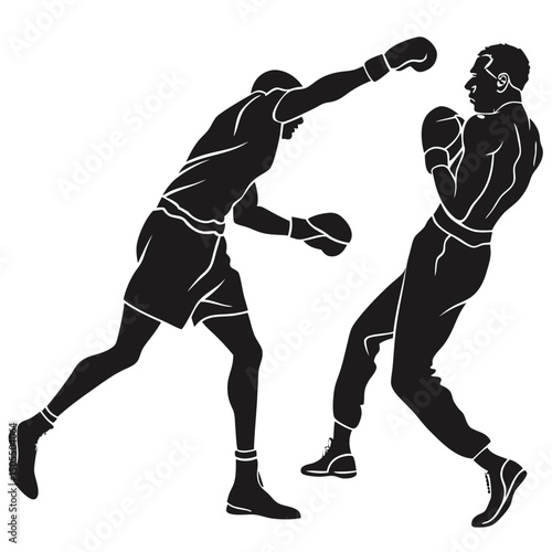 Black Silhouette Of Boxer Landing Punch On Rival