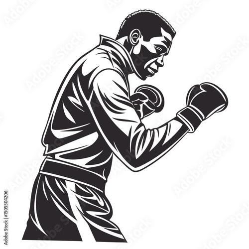 Black Silhouette Of Boxer Looking Serious