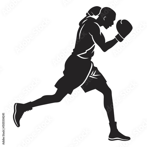Black Silhouette Of Boxer Running With Gloves