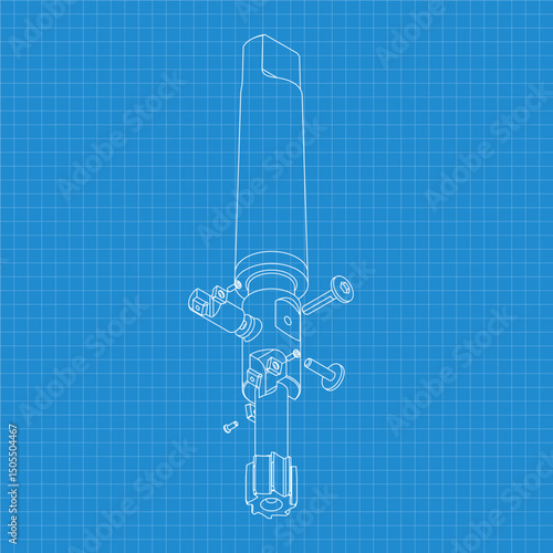 Mechanical engineering drawings. Tap tools, borer. Technical Design. Cover. Blueprint. Step Cutting Tool with Countersinking Function. Technical 3D Vector Illustration