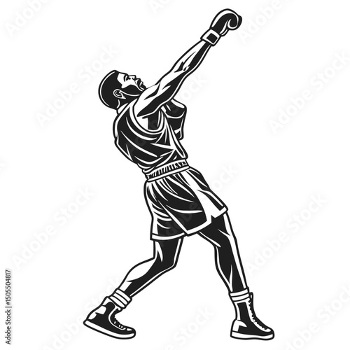Black Silhouette Of Boxer Stretching Arms Upward
