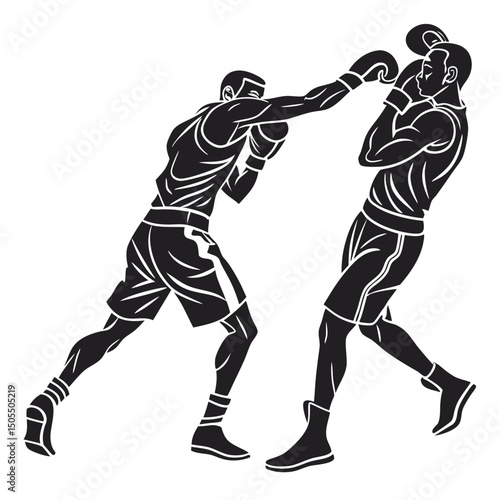 Black Silhouette Of Boxing Fight Moment