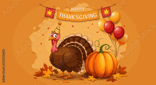 Happy Thanksgiving: A Turkey with Pie and Festive Chee