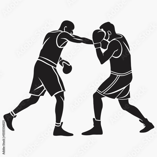 Black Silhouette Of Two Boxers Exchanging Punches