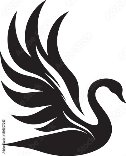 Minimalist Black Swan Silhouette Vector Art – Elegant Curves & Stylized Feathers