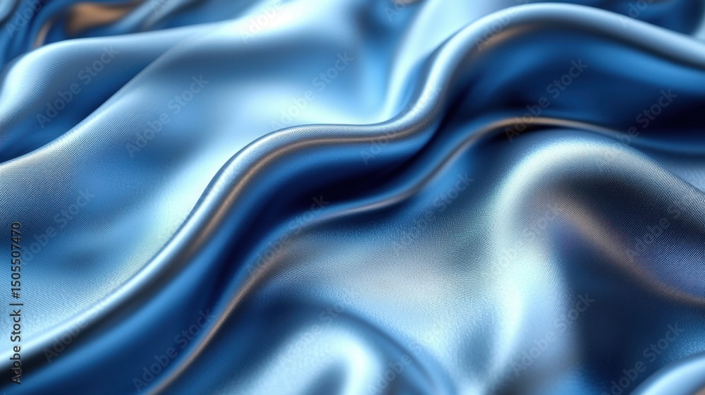 Fototapeta premium Shimmering Blue Silk Fabric Draped Elegantly on a Soft Surface