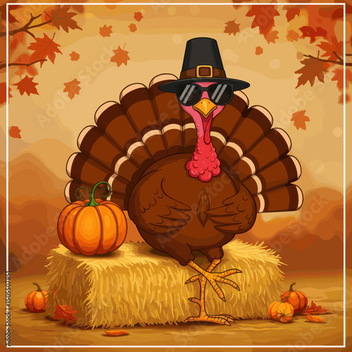 Happy Thanksgiving: A Turkey with Pie and Festive Chee